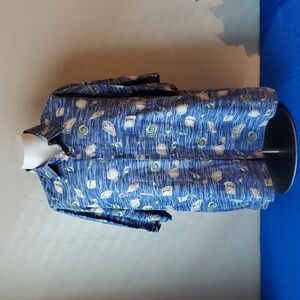 VTG 2XL Pierre Cardin Hawaiian shirt blue seashell button down 100% cott…